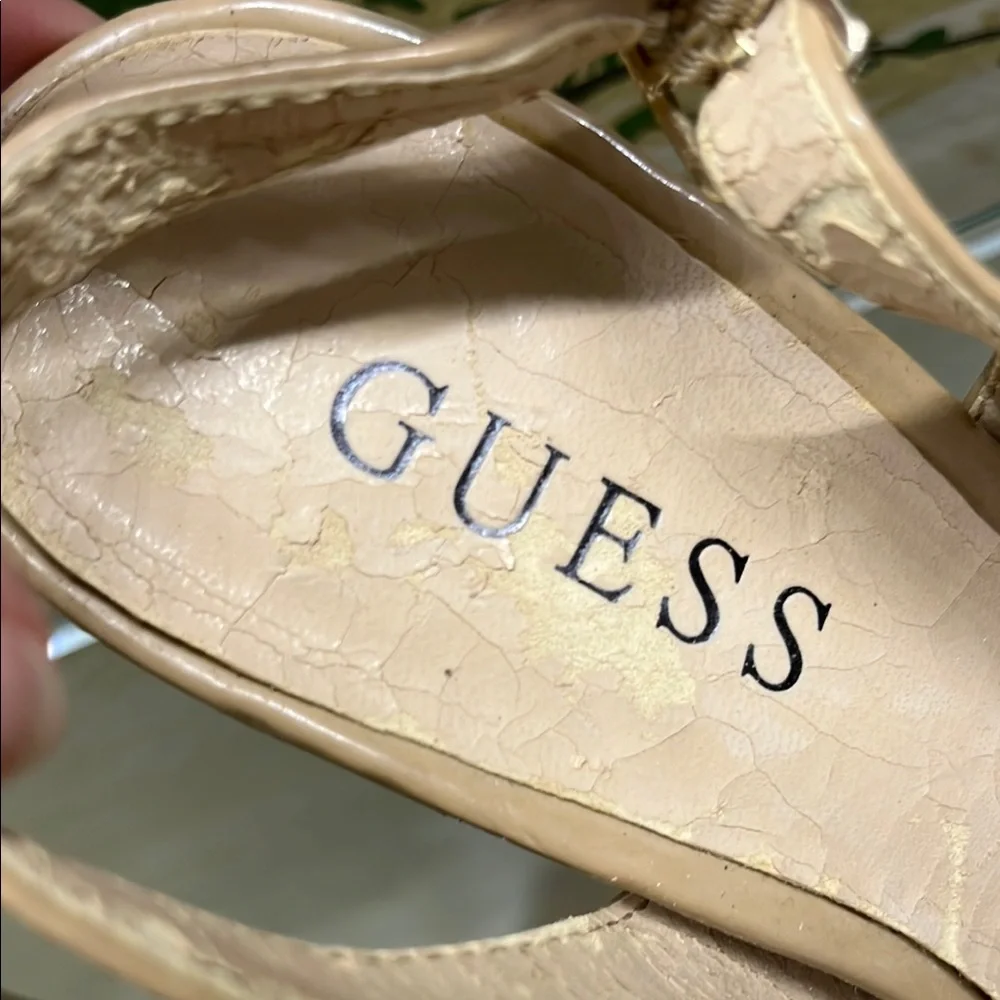 GUESS Beige Stiletto Slingback Heels With Snakeskin Accent